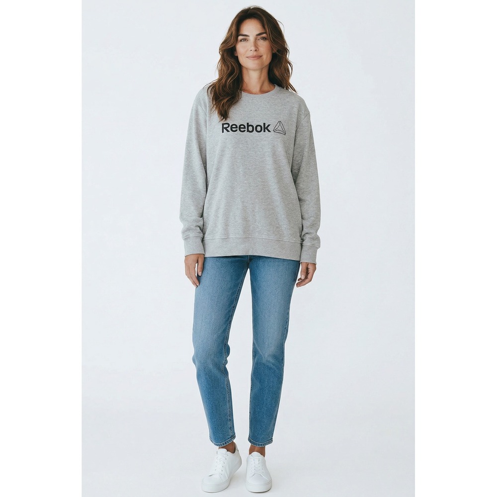 Reebok‎ Womens Heather Grey Logo Crewneck Sweatshirt Fleece Pullover Size Large
